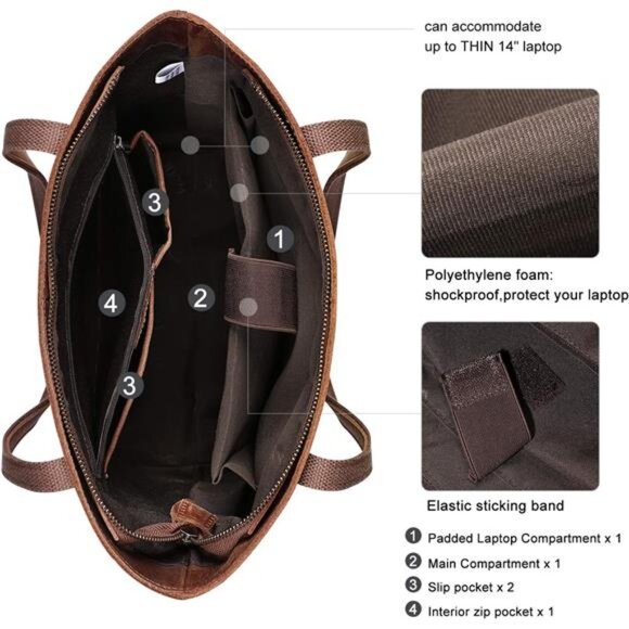 Women Vintage Genuine Leather Tote Bag Large Shoulder Purse Work Handbag - Picture 5 of 7